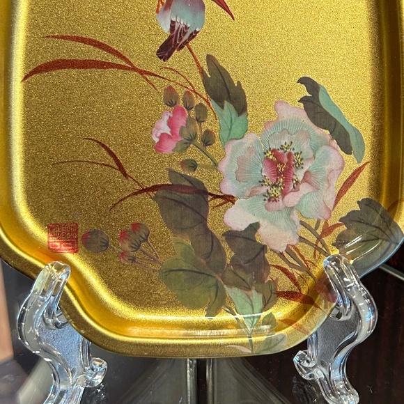 Vintage Tin English Tray Bird Flower Leaves Small Asian Writing Elite Trays - Picture 4 of 6